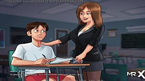 Two teachers who just arrived take turns riding bare backed a hentai schoolgirl