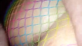 Fishing for MILFs: an amateur wife with a tasty fishnet underwear shows her husband her butt close up