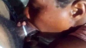 Public Ebony wife gives mind bending blowjob