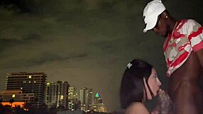 Watching Latina babe get black he decided to show off and give her big black cock in public
