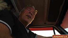 Natural tits milf fucked in a car and got a hand job and facial