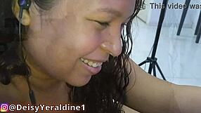Hungry hotwife Deisyyeraldine with nice natural tits and a throat for cock, blowjob, sucking cum on the phone