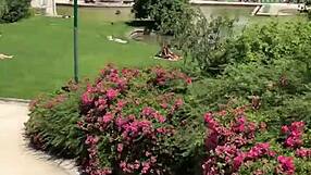 An outdoor encounter where a girl gets creampied while she has big tits and shaved pussy