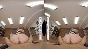 American curvy woman with big fake tits in Virtual reality porn
