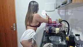 Cum in blowjob and anal sex with a hot naked maid