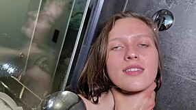 Stacy Cruz enjoys missionary play while she showers