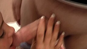 want to join the girl on girl blowjob with lucky guy in threesome?