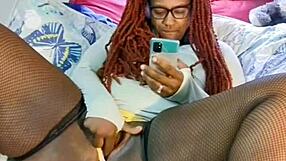 Ebony Milf Spreads Legs for Dildo Masturbation Close-Up