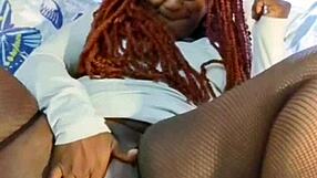 Ebony Milf Spreads Legs for Dildo Masturbation Close-Up