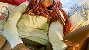 Ebony Milf Spreads Legs for Dildo Masturbation Close-Up