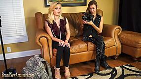 hot amateur teen eats pussy and licks ass on casting couch with pretty girlfriend