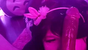 that leashed slut in the garage sucking cock deepthroat until he cums balls deep