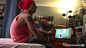 frat guys hustling together in a group