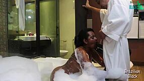 Latina amateur bent over for doggystyle with tattooed brazilian and monster cock cum