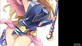 Dark magician girl gives anime jerk off instructions with feet and cum