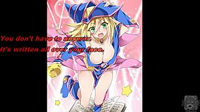 Dark magician girl gives anime jerk off instructions with feet and cum