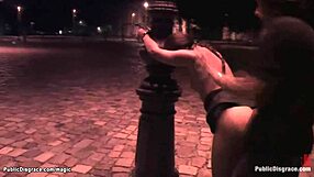 Publicly beaten and flashed, European BDSM slave is