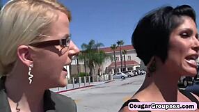 three hot milfs pick up a guy for fun adventure