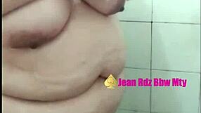 Big tits milf takes a steamy shower after work