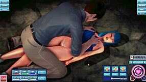 Blue haired anime beauty pleasures herself