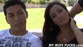 Watch her ride that massive stranger's cock while he humiliates her old cuckold