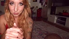 Busty teen daisie belle gives pov handjob with titty fucking in lingerie