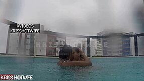 Cuckold Wife Fucks in Outdoor Pool While Waiting for Real Men