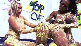 Horny Barefoot Girls in Bikini Threesome Kissing and Making a Mess