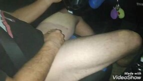 young woman gives handjob on public road outdoor