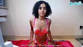 Cute ebony teen gets naughty with toys on webcam