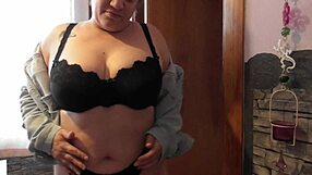 feeling the huge oiled latina tits with dildo massage