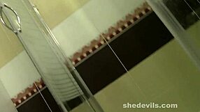 Blonde teen performs a selfie show on her webcam