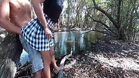 Young Latina Sister-In-Law Bent Over Doggy in Forest Cumshot