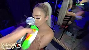 A live sex show with a group of horny guys and a beautiful brunette