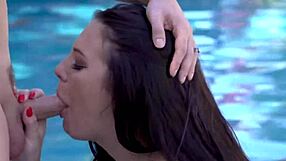 Alice oils up by the pool, welcoming nicky rebel to remove her bikini and join her in intimate fun