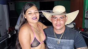 Tigresa rides cowboy on car! Husband joins live and fills her face and mouth with cum!