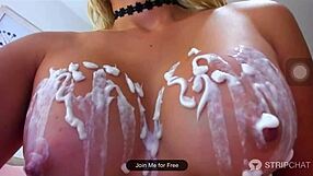 look at this blonde colombian girl touching her big tits and masturbating with passion