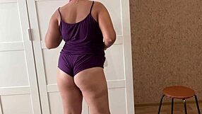 Slut In Short Shorts Teases Wet Cunt During Cleaning