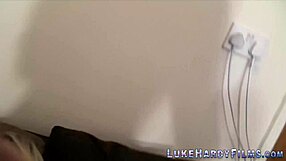 brunette babe sucking cock intensely