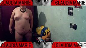 Licking fat curvy woman's pussy while fucking her against closet