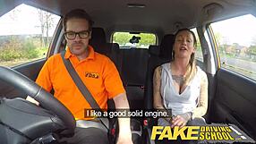 Sweaty messy creampie in fake driving lesson