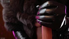 amateur handjob in leather gloves, fur and cum inside me