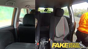 Sweaty messy creampie in fake driving lesson