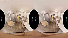 Pamela Morrison bends over in the kitchen, begging for your doggystyle fucking with her small natural tits on display