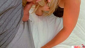 Deepthroat blowjob with boobs bouncing by Blonde stepmom