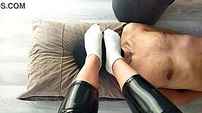 dominatrix nika dirties her white socks for a slave boy