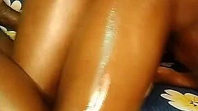 She moans as he fills her shaved pussy with a hot creampie after intense oral sex.