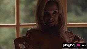 Petite natural russian blondie zhenya belaya strips and poses