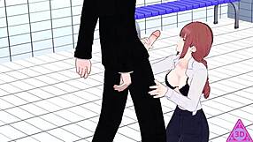 Watch Petite Makima And Aki Hayakawa's Hentai Sex Featuring Blowjob, Handjob, And Cumshot!