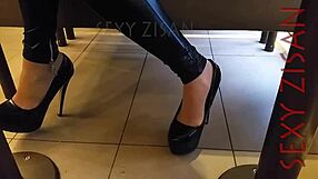 Public Shoeplay and Dangling in Tan Pantyhose Outdoors